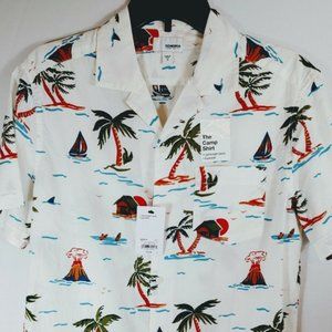 Sonoma The Camp Shirt Short Sleeve White Hawaiian Button Down with palm trees